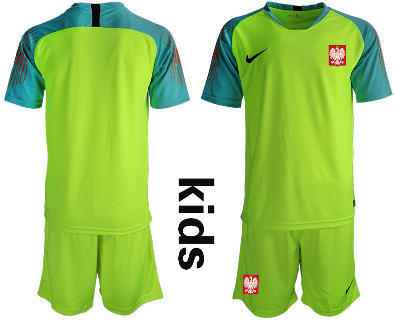Poland Fluorescent Green Youth 2018 FIFA World Cup Goalkeeper Soccer Jersey