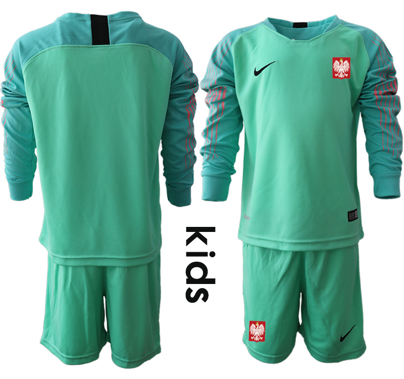 Poland Green Youth 2018 FIFA World Cup Long Sleeve Goalkeeper Soccer Jersey
