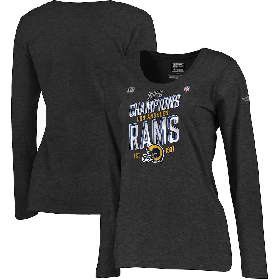 Los Angeles Rams NFL Pro Line by Fanatics Branded Women's 2018 NFC Champions Trophy Collection Locker Room Plus Size Long Sleeve T-Shirt Heather Charcoal