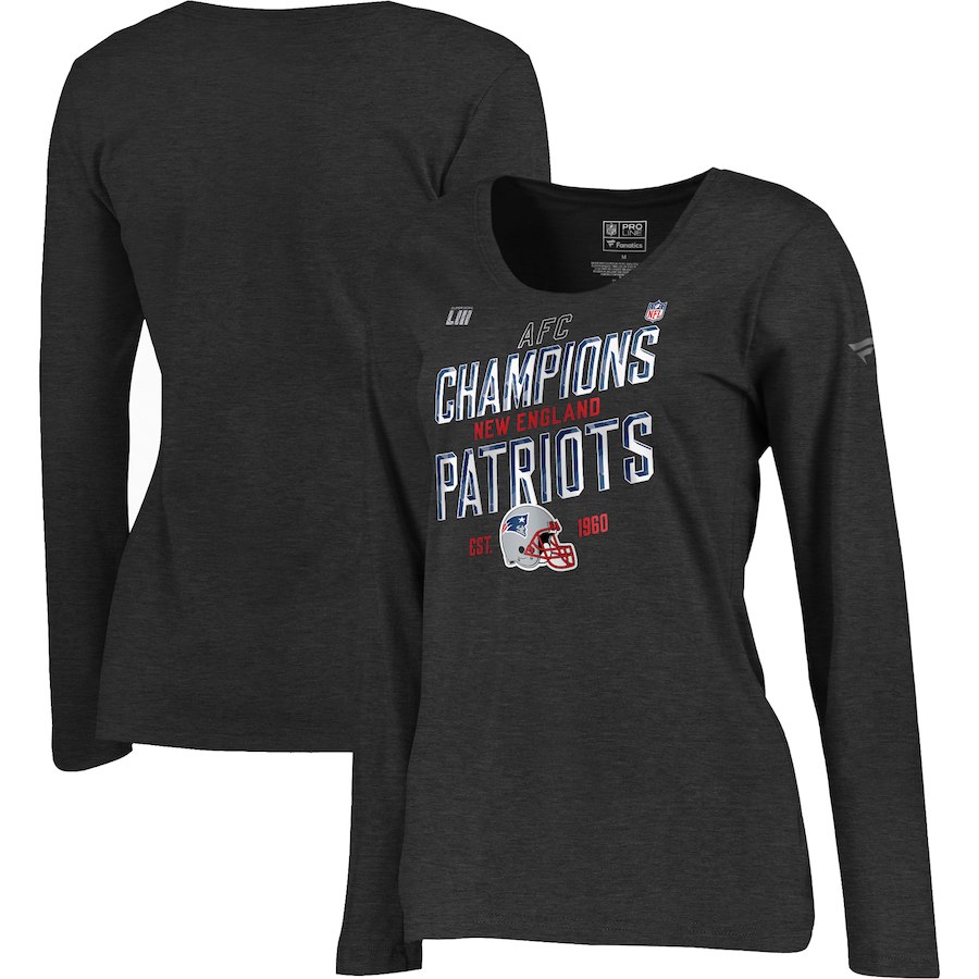 New England Patriots NFL Pro Line by Fanatics Branded Women's 2018 AFC Champions Trophy Collection Locker Room Plus Size Long Sleeve T-Shirt Heather Charcoal
