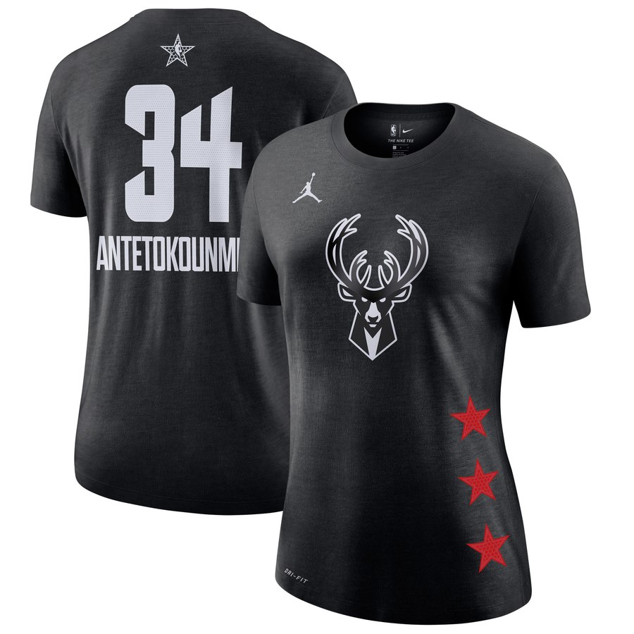 Bucks 34 Giannis Antetokounmpo Black 2019 NBA All-Star Game Women's T-Shirt
