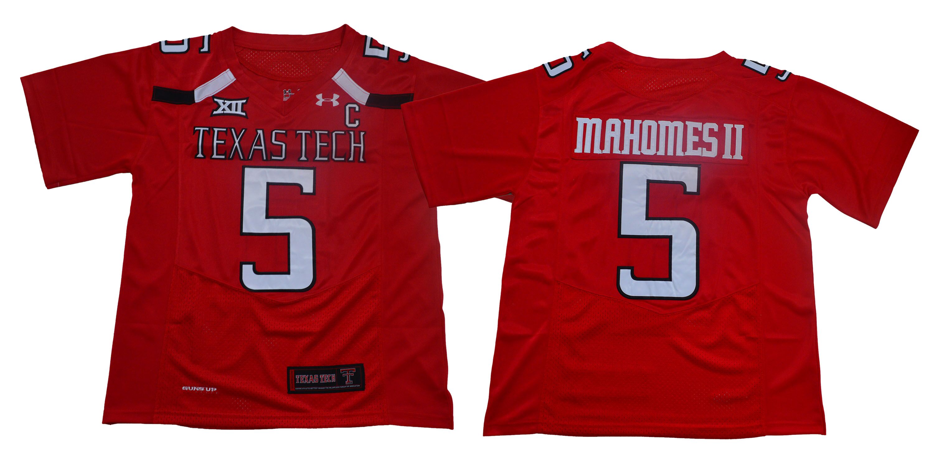 Texas Tech Red Raiders 5 Patrick Mahomes Red With C Patch College Football Jersey
