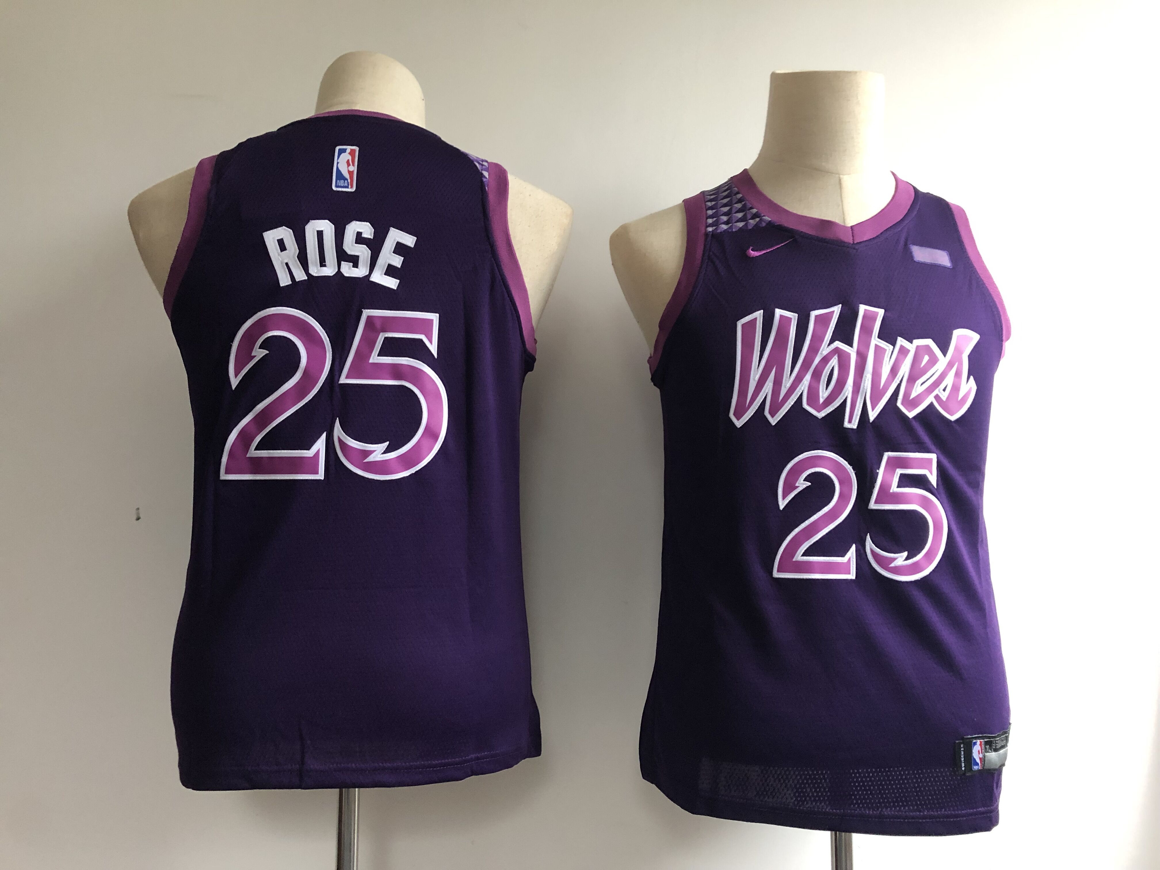 Timberwolves 25 Derrick Rose Purple Youth 2018-19 City Edition Nike Swingman Jersey