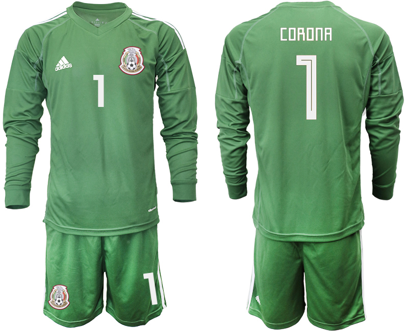 Mexico 1 CORONA Army Green 2018 FIFA World Cup Long Sleeve Goalkeeper Soccer Jersey