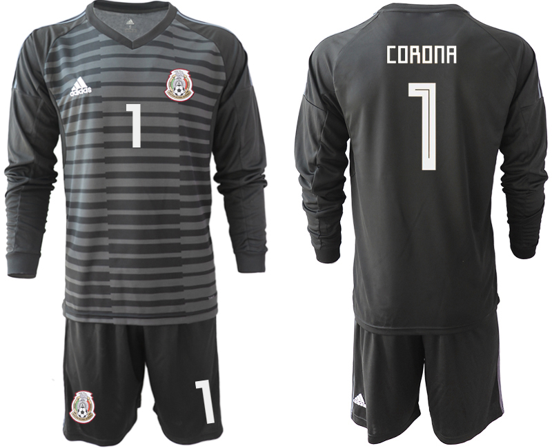 Mexico 1 CORONA Black 2018 FIFA World Cup Long Sleeve Goalkeeper Soccer Jersey