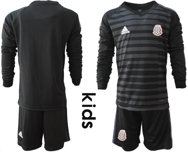 Mexico Black Youth 2018 FIFA World Cup Long Sleeve Goalkeeper Soccer Jersey