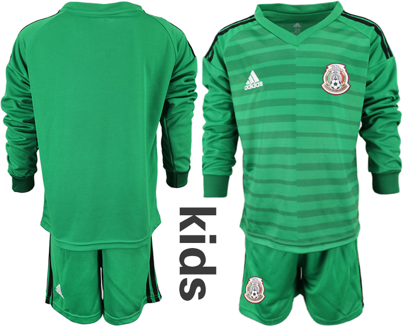 Mexico Green Youth 2018 FIFA World Cup Long Sleeve Goalkeeper Soccer Jersey