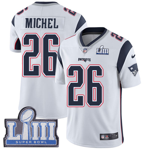 Nike Patriots 26 Sony Michel White 2019 Super Bowl LIII Vapor Untouchable Limited Jersey