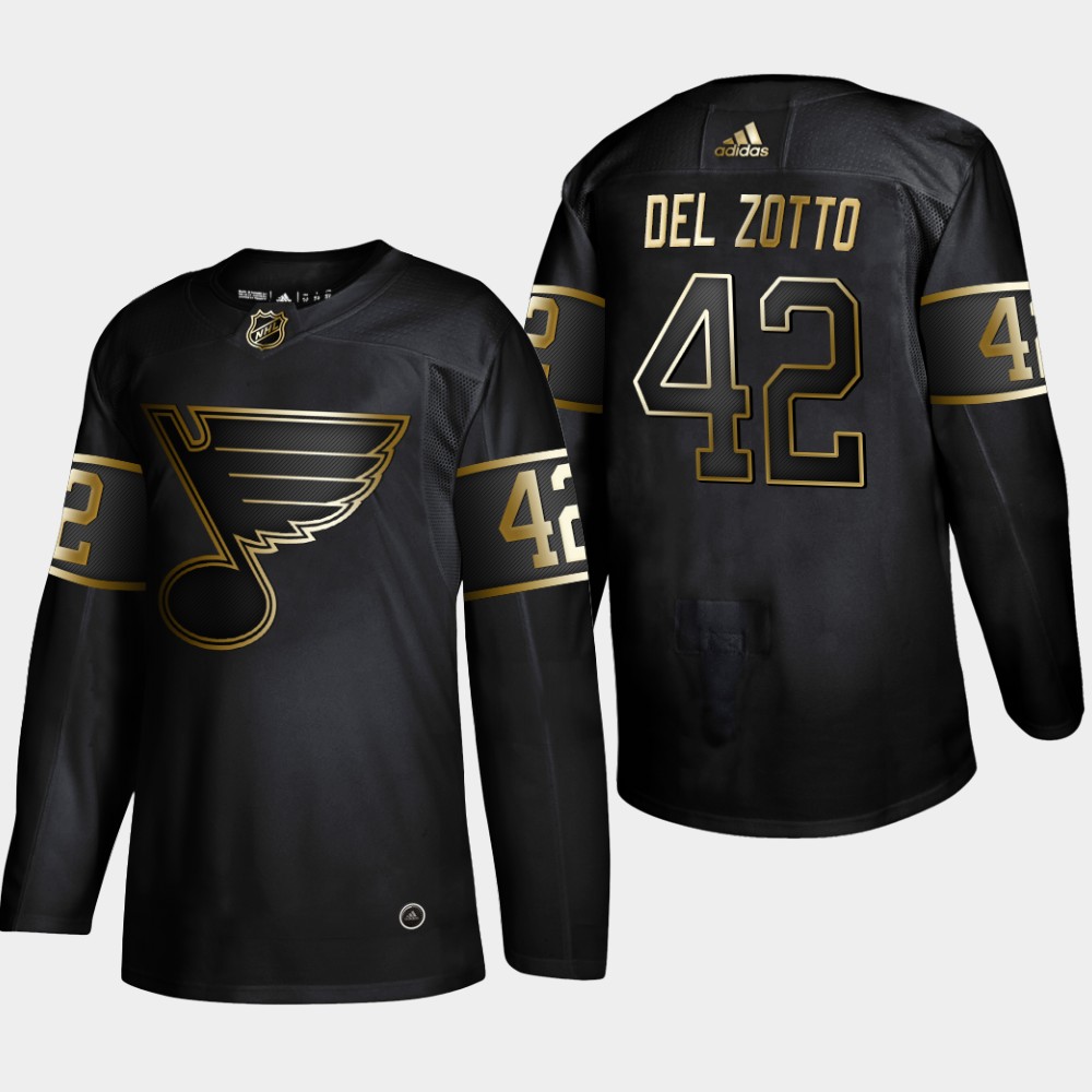 Blues 42 Michael Del Zotto Black Gold Adidas Jersey