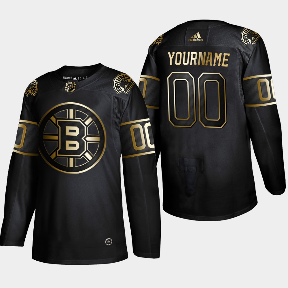 Bruins Customized Black Gold Adidas Jersey