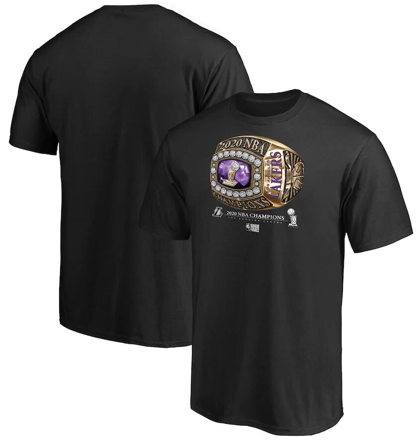 Men's Los Angeles Lakers Black 2020 NBA Finals Champions Bling Diamond T-Shirt