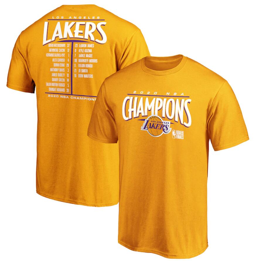 Men's Los Angeles Lakers Gold 2020 NBA Finals Champions Streaking Dunk Roster T-Shirt