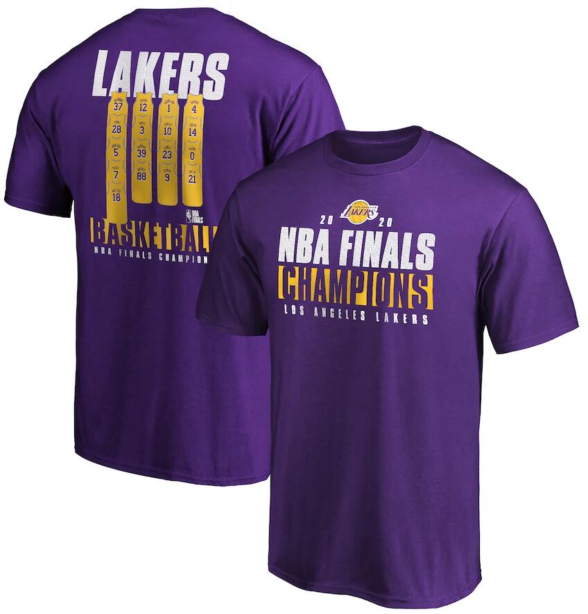 Men's Los Angeles Lakers Purple 2020 NBA Finals Champions Ready To Play Roster T-Shirt