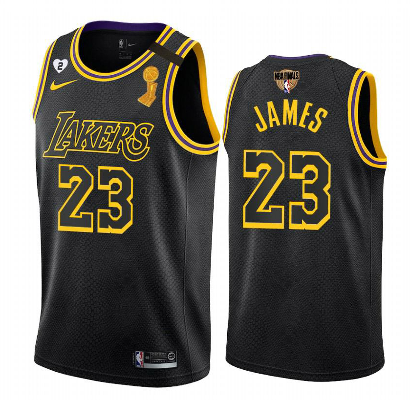 Lakers 23 Lebron James Black Mamba 2 Heart Gigi Patch 2020 NBA Finals Champions Nike Swingman Jersey
