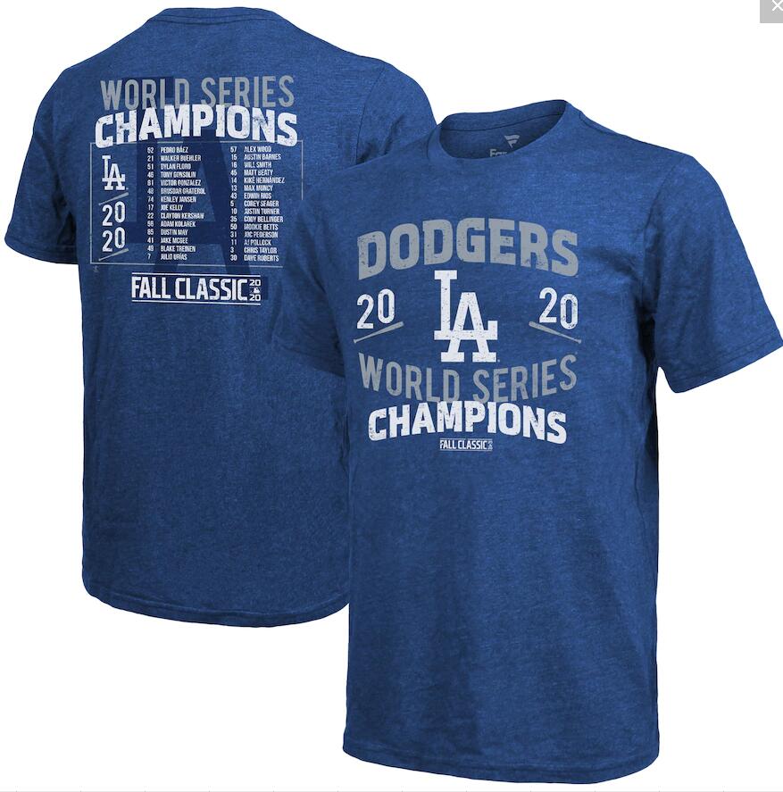 Men's Los Angeles Dodgers Fanatics Branded Royal 2020 World Series Champions Dream Team Roster T-Shirt