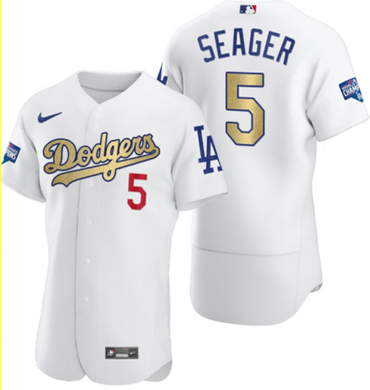 New Dodgers 5 Corey Seager White Gold Nike 2020 World ...