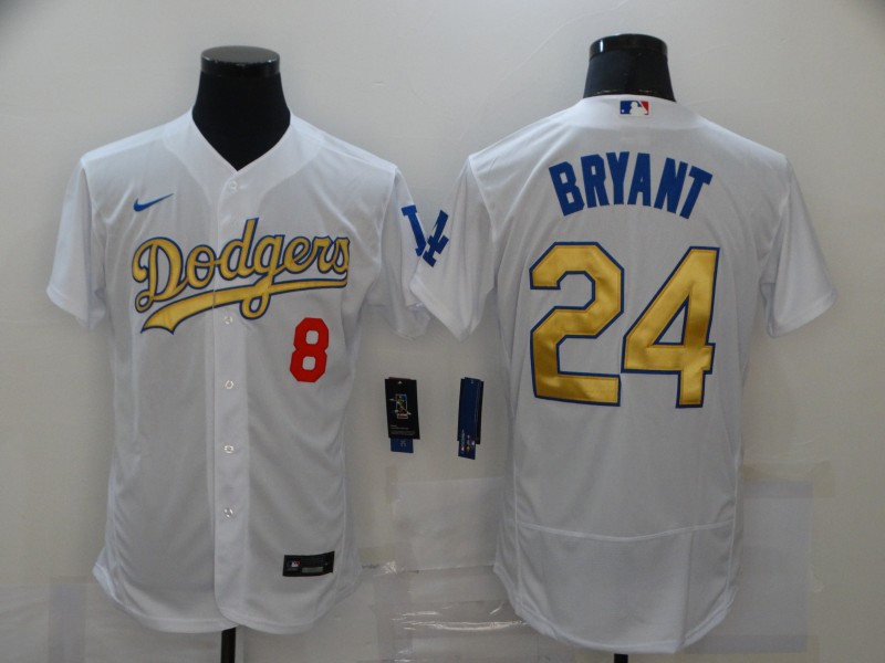 Dodgers 8 & 24 Kobe Bryant White Gold 2020 Nike Flexbase Jersey