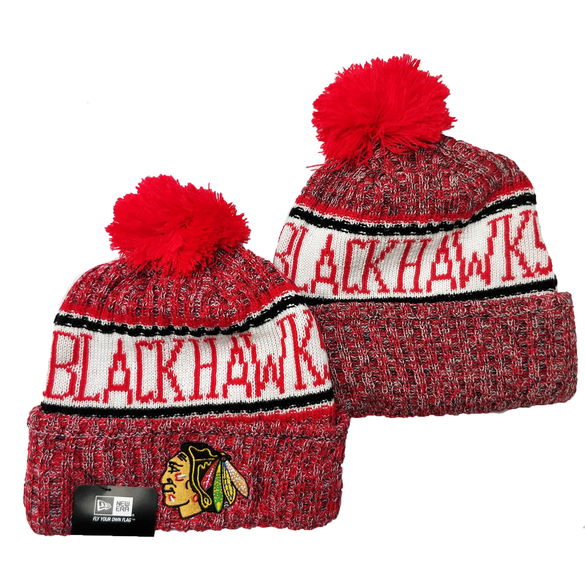 Blackhawks Team Logo Red Pom Cuffed Knit Hat YD