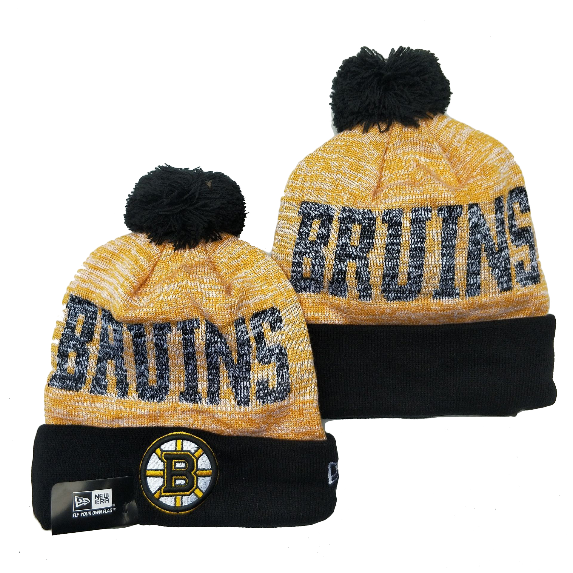 Bruins Team Logo Gray Yellow Black Pom Cuffed Knit Hat YD