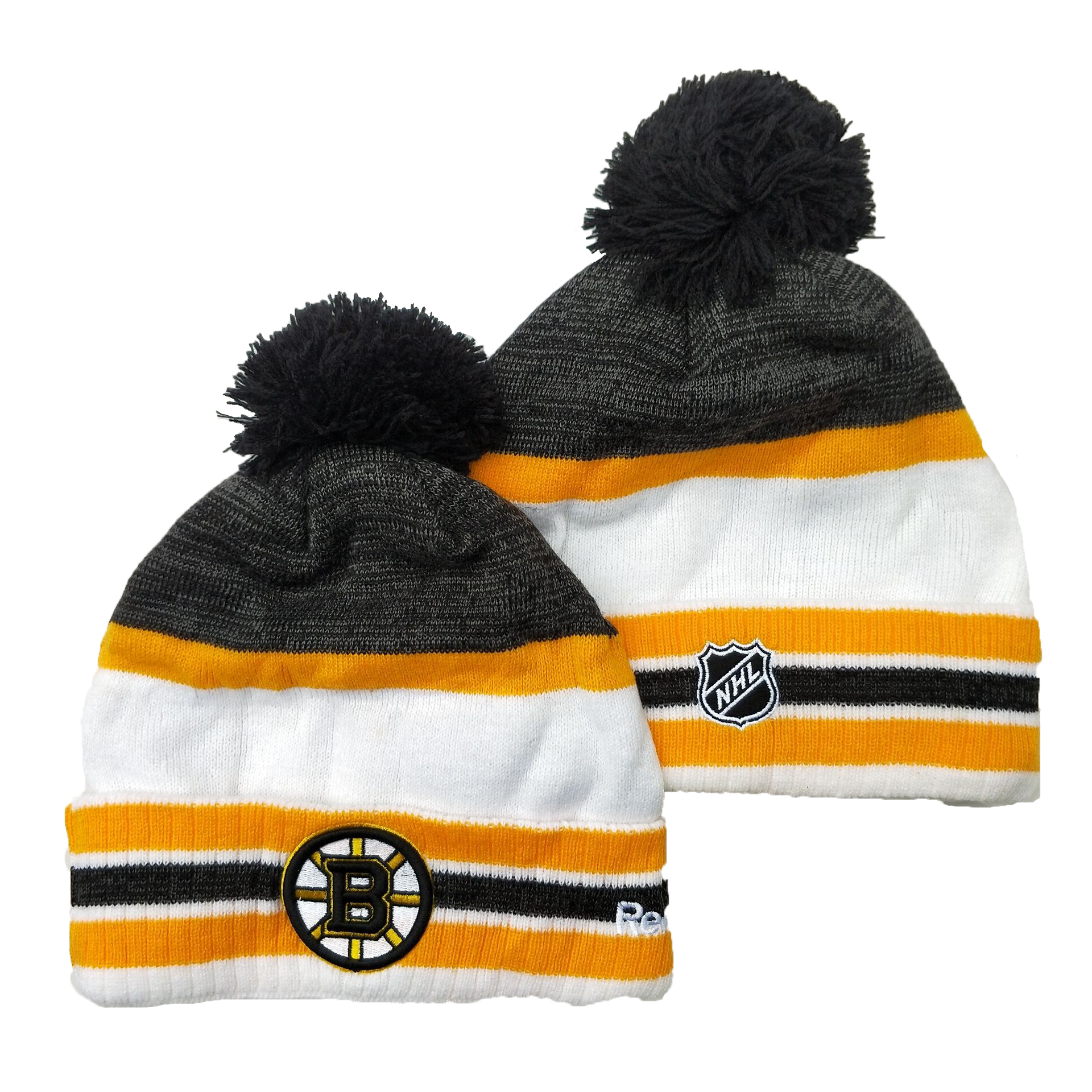 Bruins Team Logo Gray Yellow White Pom Cuffed Knit Hat YD