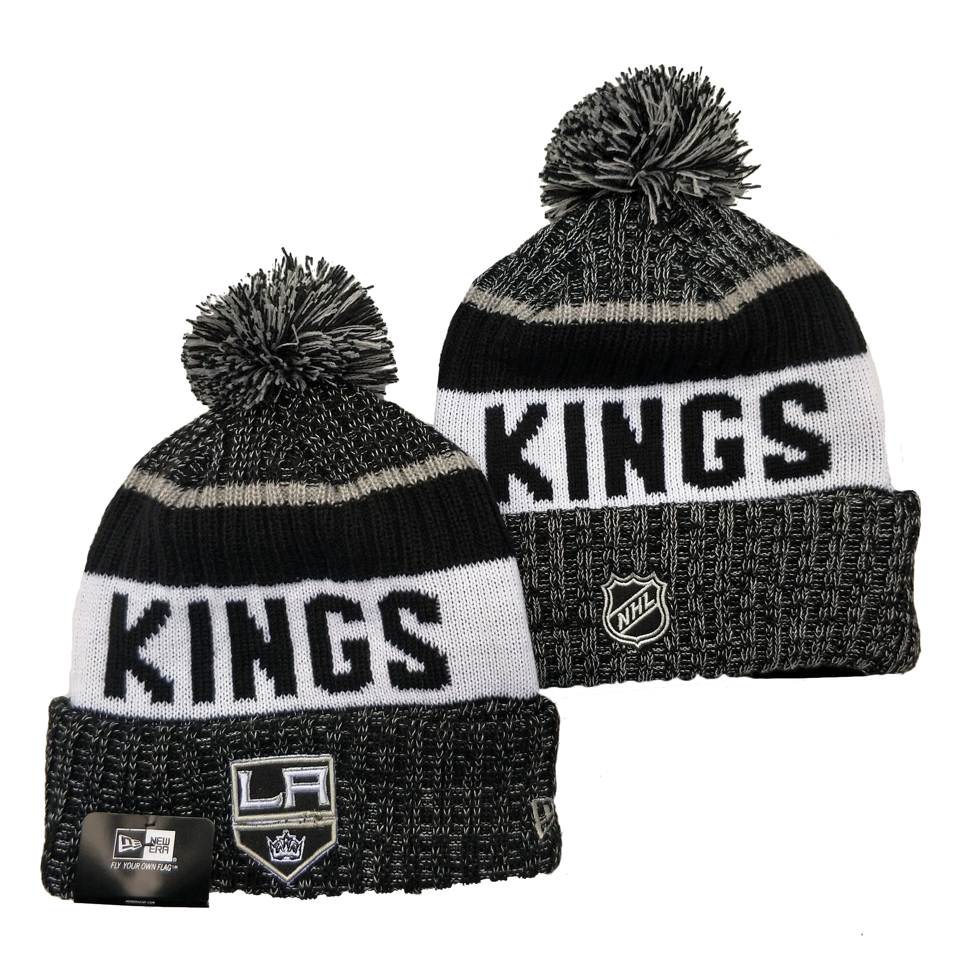Los Angeles Kings Team Logo Black White Pom Cuffed Knit Hat YD