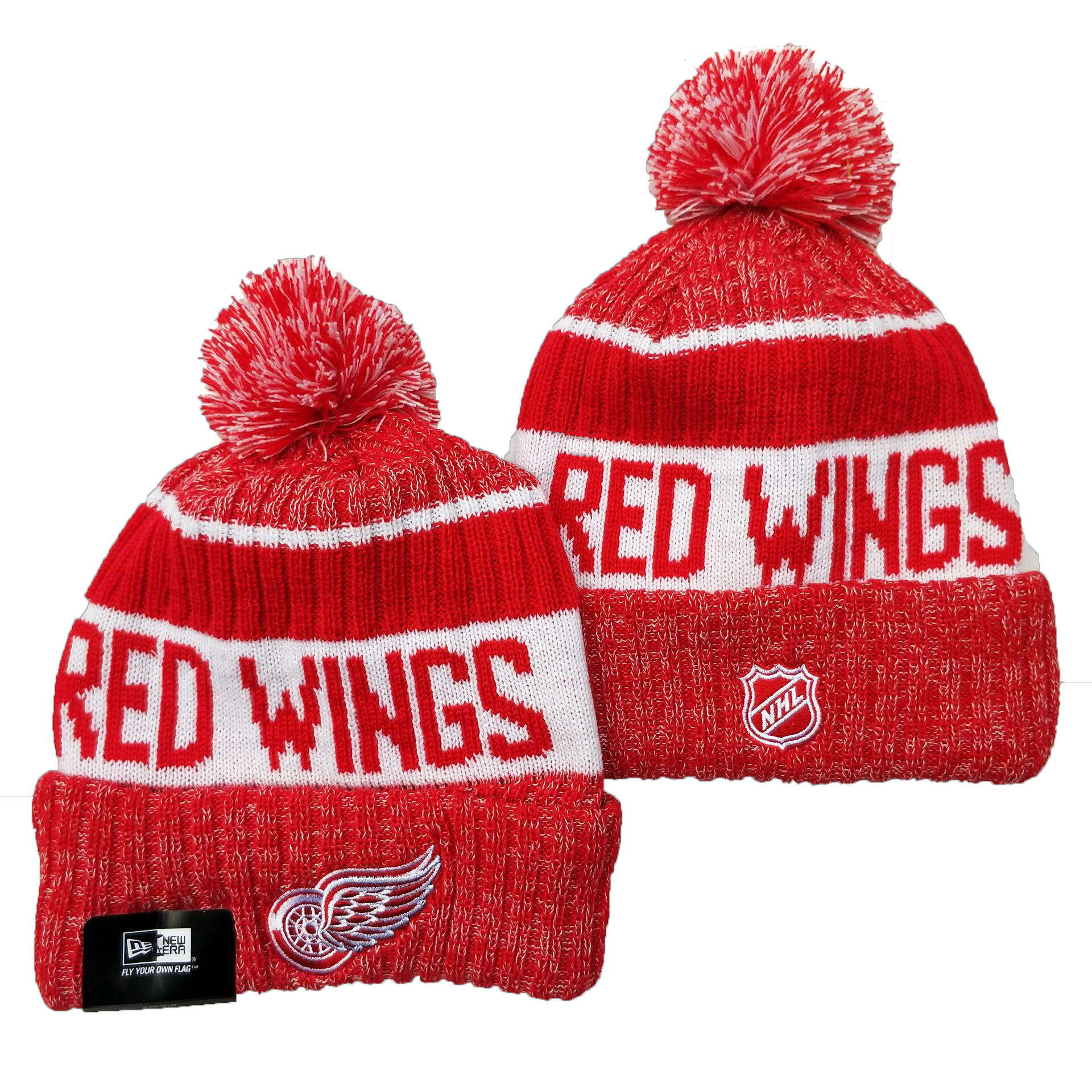 Red Wings Team Logo Red Pom Cuffed Knit Hat YD