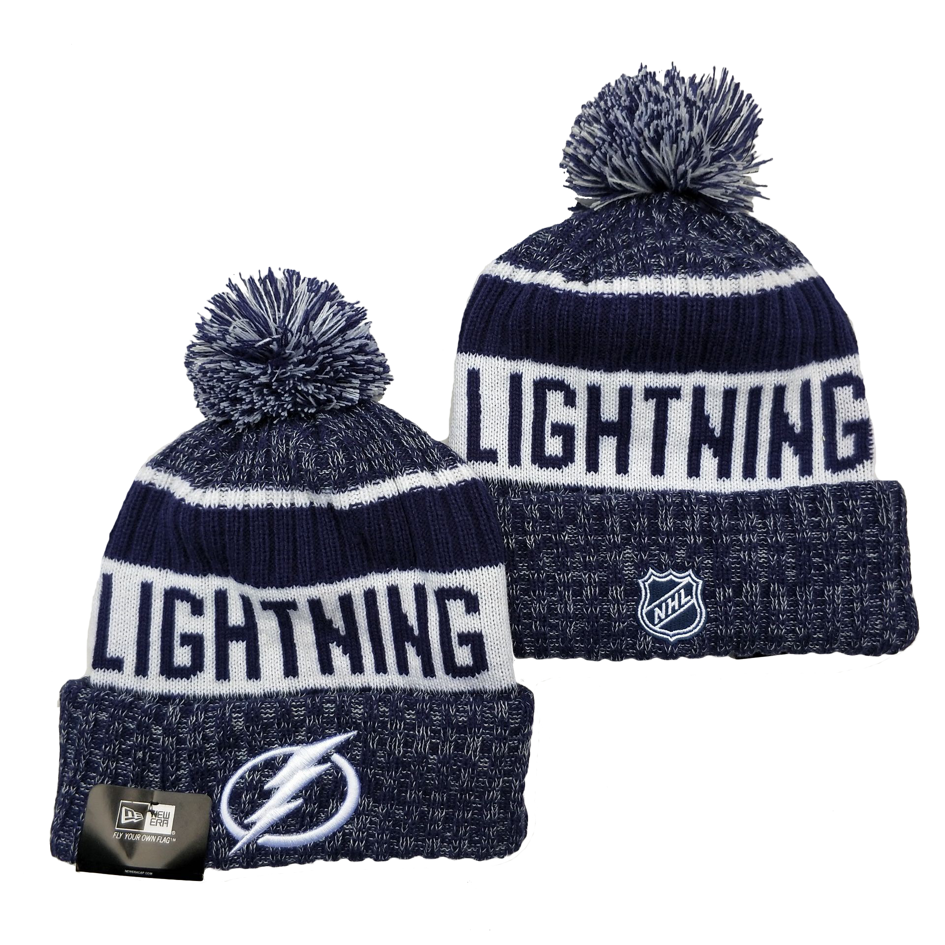 Tampa Bay Lightning Team Logo Navy Pom Cuffed Knit Hat YD