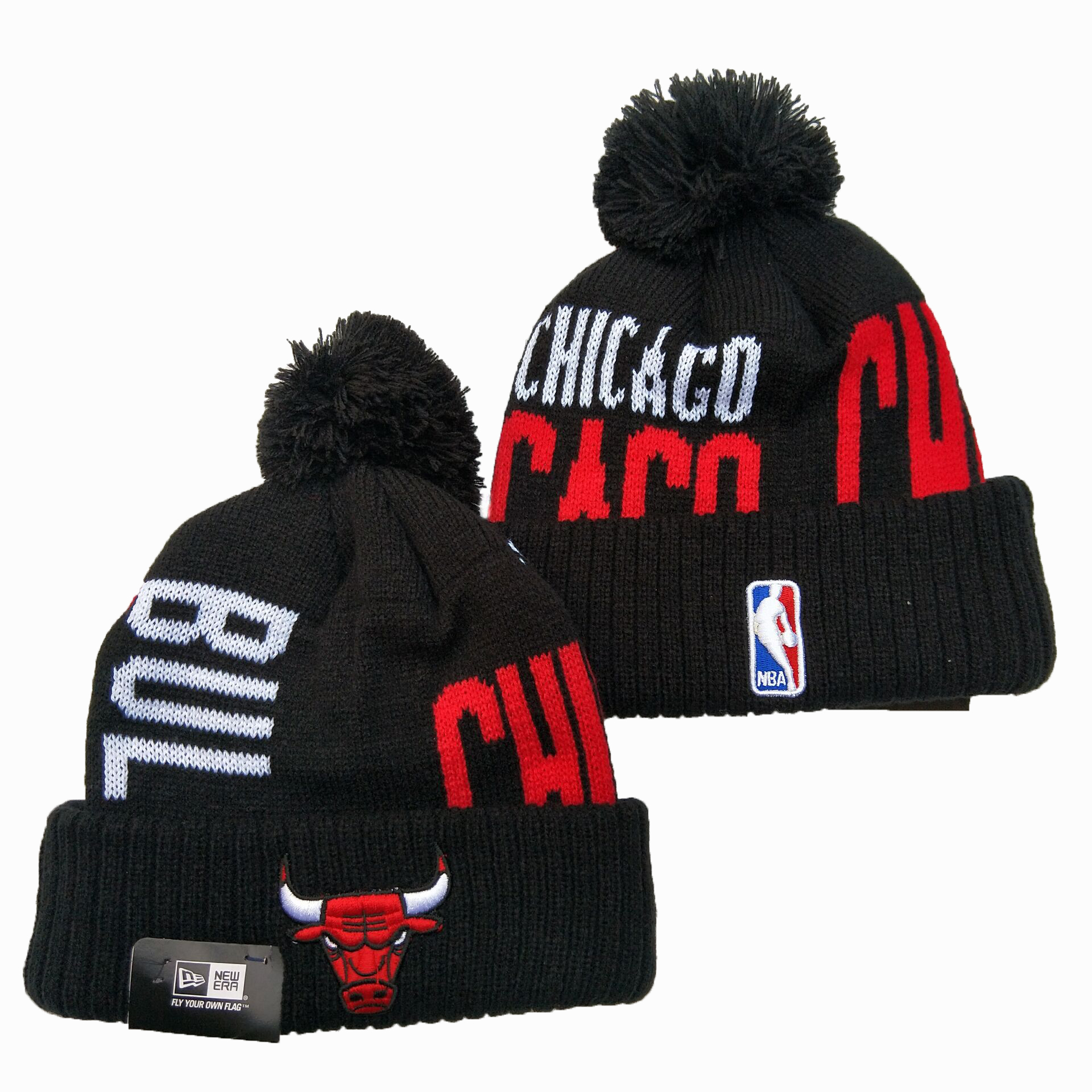 Bulls Team Logo Black Pom Knit Hat YD