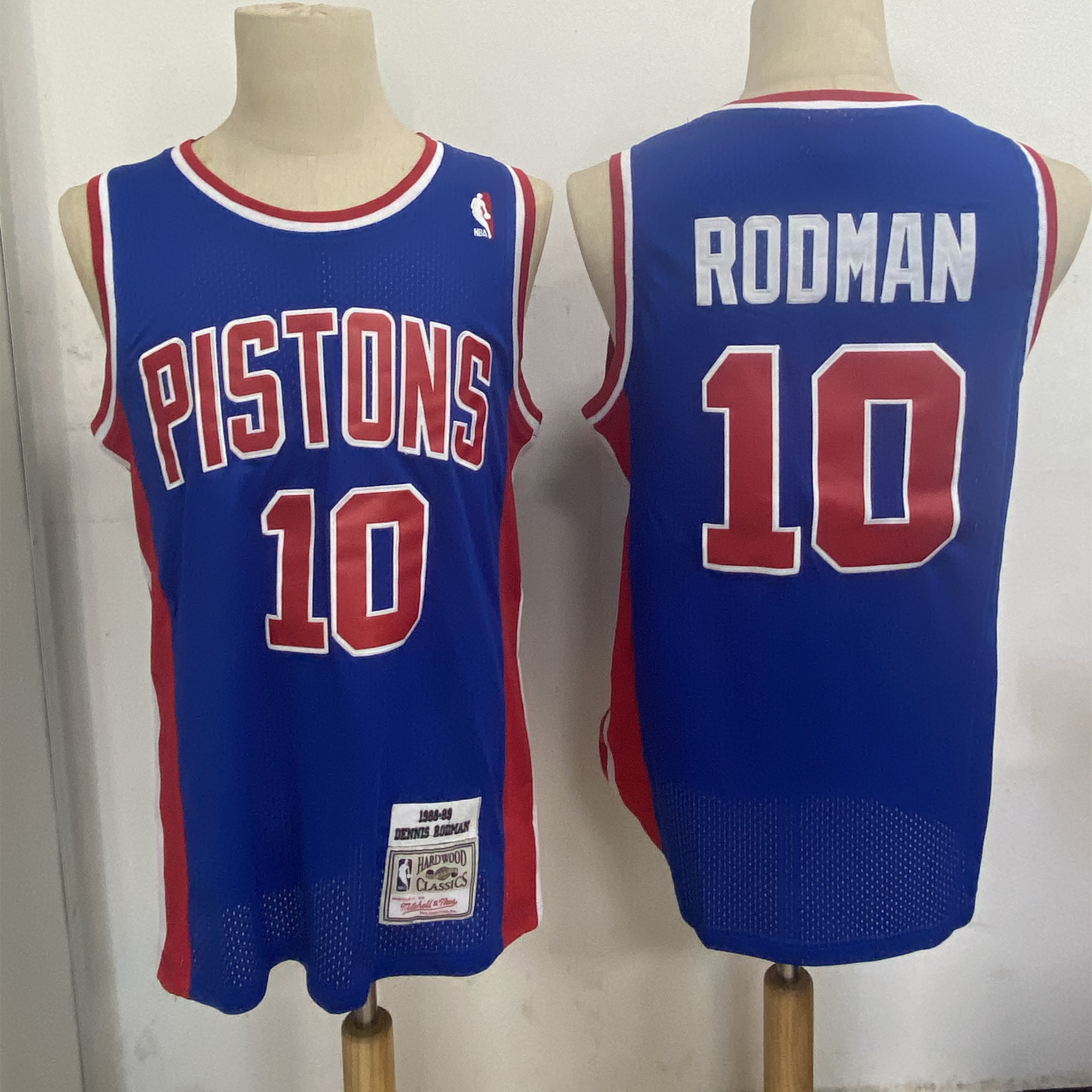 Pistons 10 Dennis Rodman Blue 1988-89 Hardwood Classics Jersey