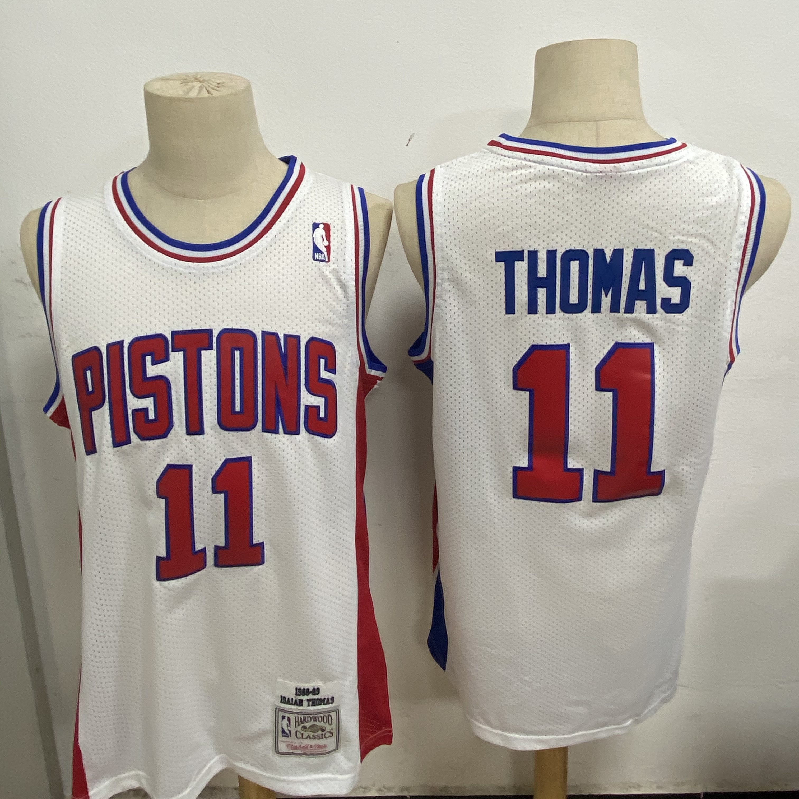 Pistons 11 Isiah Thomas White 1988-89 Hardwood Classics Jersey