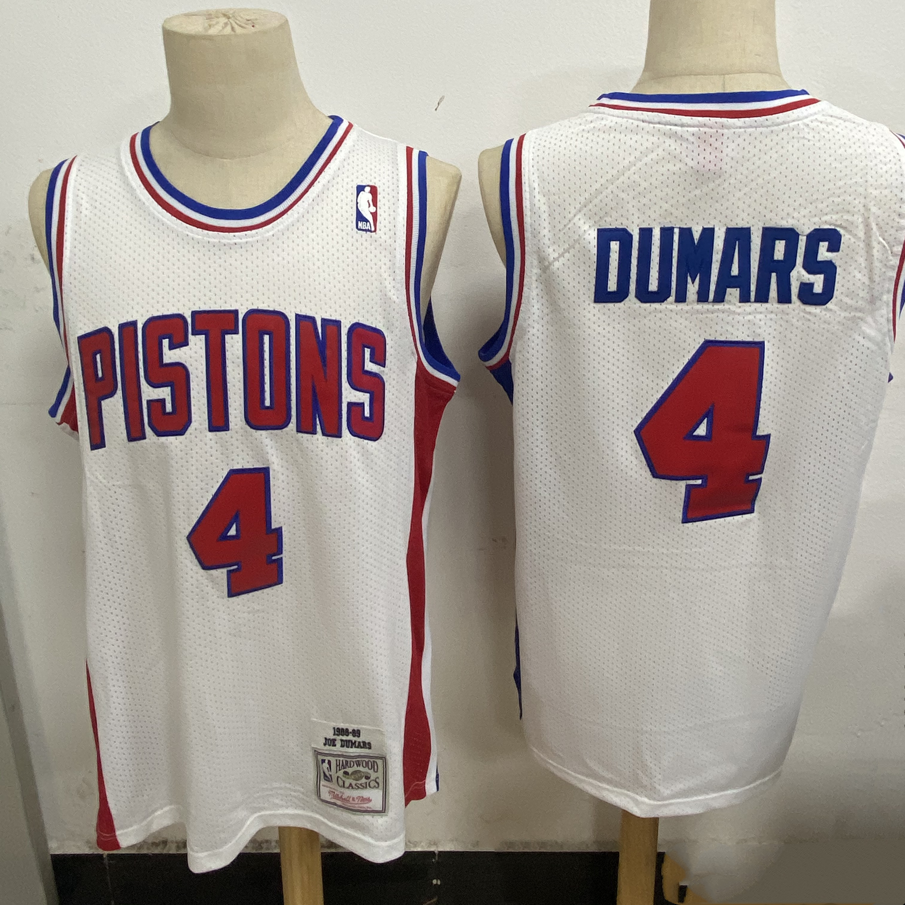 Pistons 4 Joe Dumars White 1988-89 Hardwood Classics Mesh Jersey