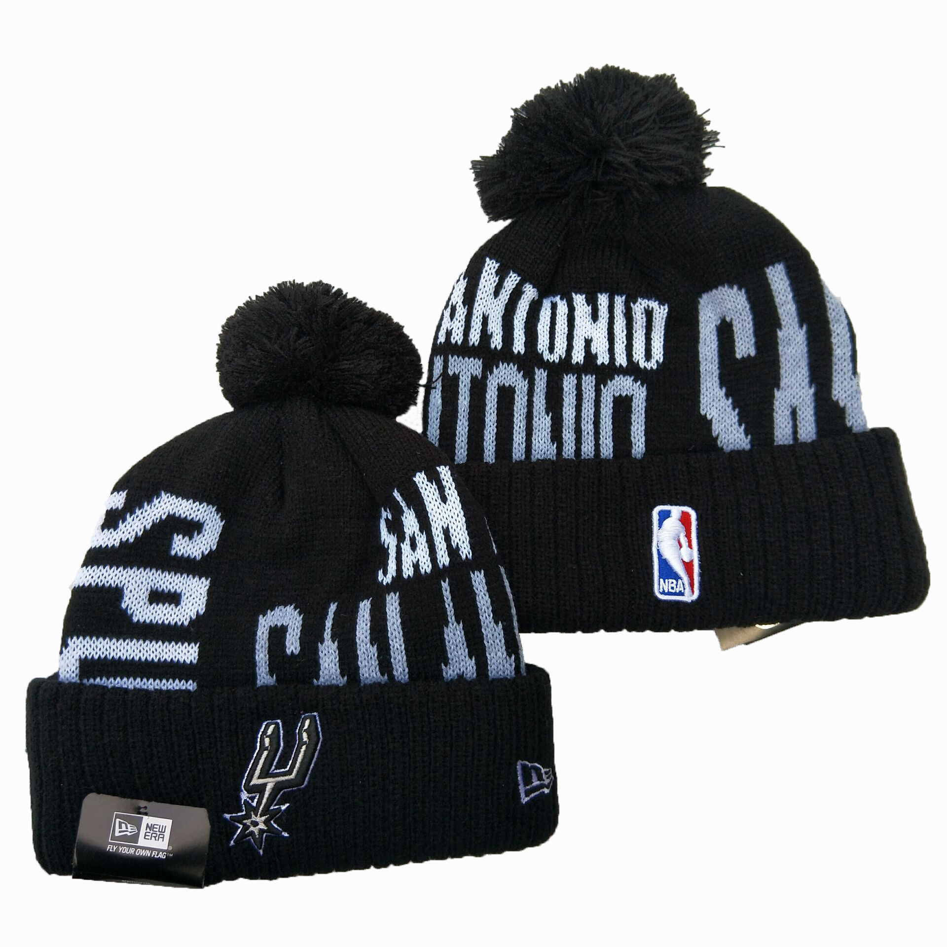 Spurs Team Logo Black Pom Knit Hat YD