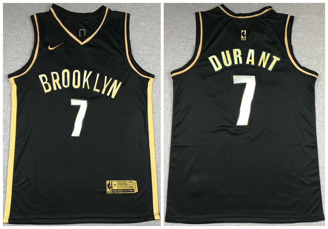 Nets 7 Kevin Durant Black Gold 2021 Nike Swingman Jersey