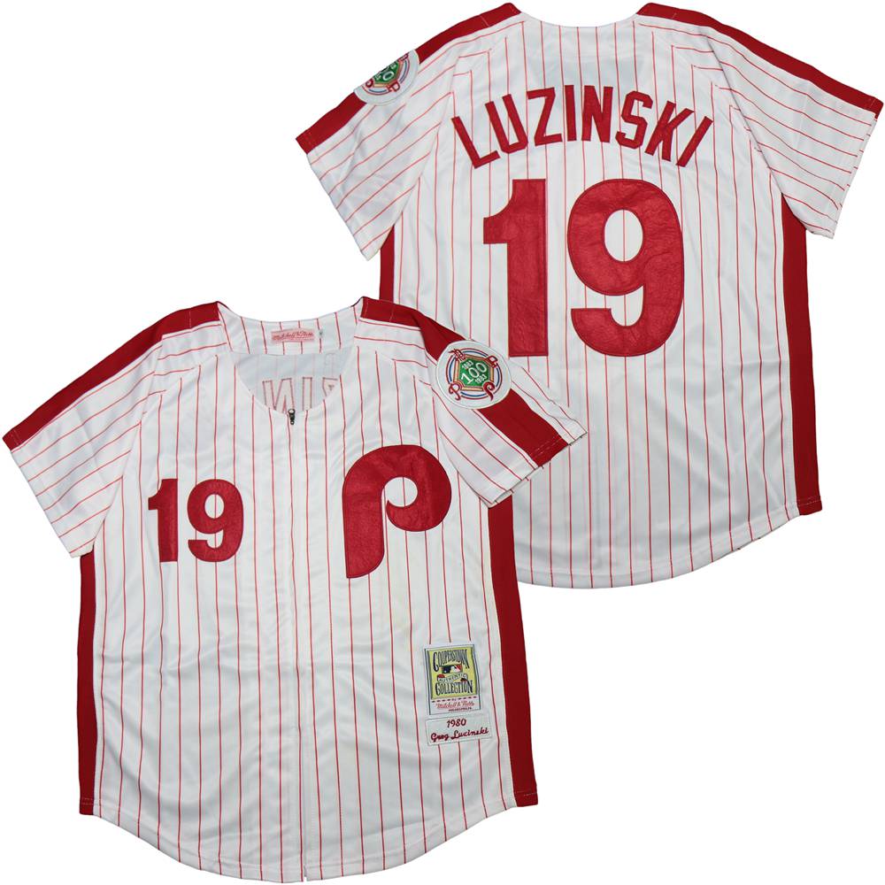 Phillies 19 Greg Luzinski White 100th 1980 Cooperstown Collection Jersey