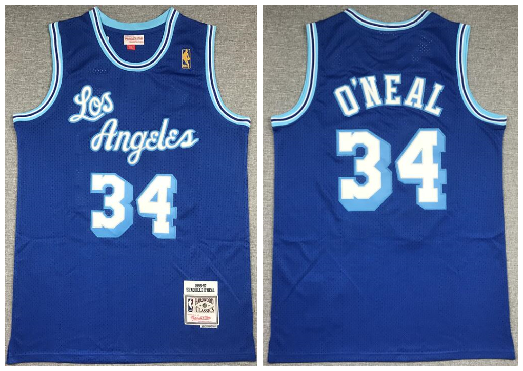 Lakers 34 Shaquille O'Neal Blue 1996-97 Hardwood Classics Mesh Jersey