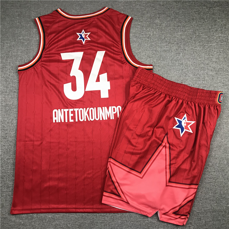 Bucks 34 Giannis Antetokounmpo Red 2020 NBA All-Star Jordan Brand Swingman Jersey(With Shorts)