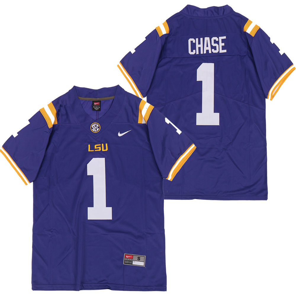LSU Tigers 1 Ja'marr Chase Purple Nike College Football Jersey