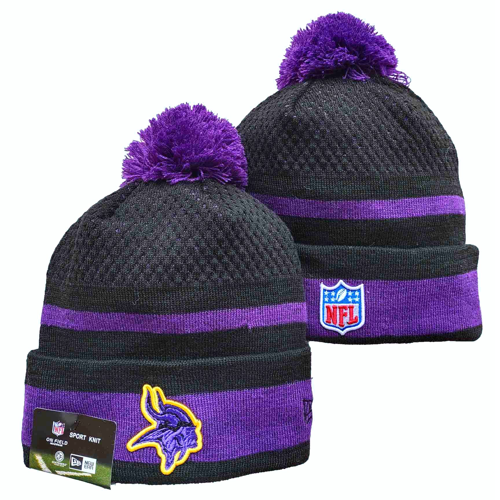 Vikings Team Logo Black and Purple Pom Cuffed Knit Hat YD