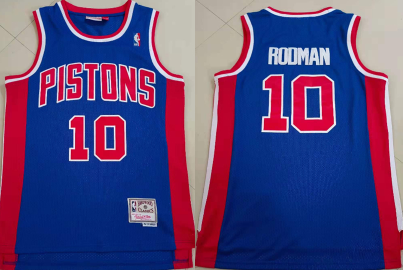 Pistons 10 Dennis Rodman Blue Hardwood Classics Jersey