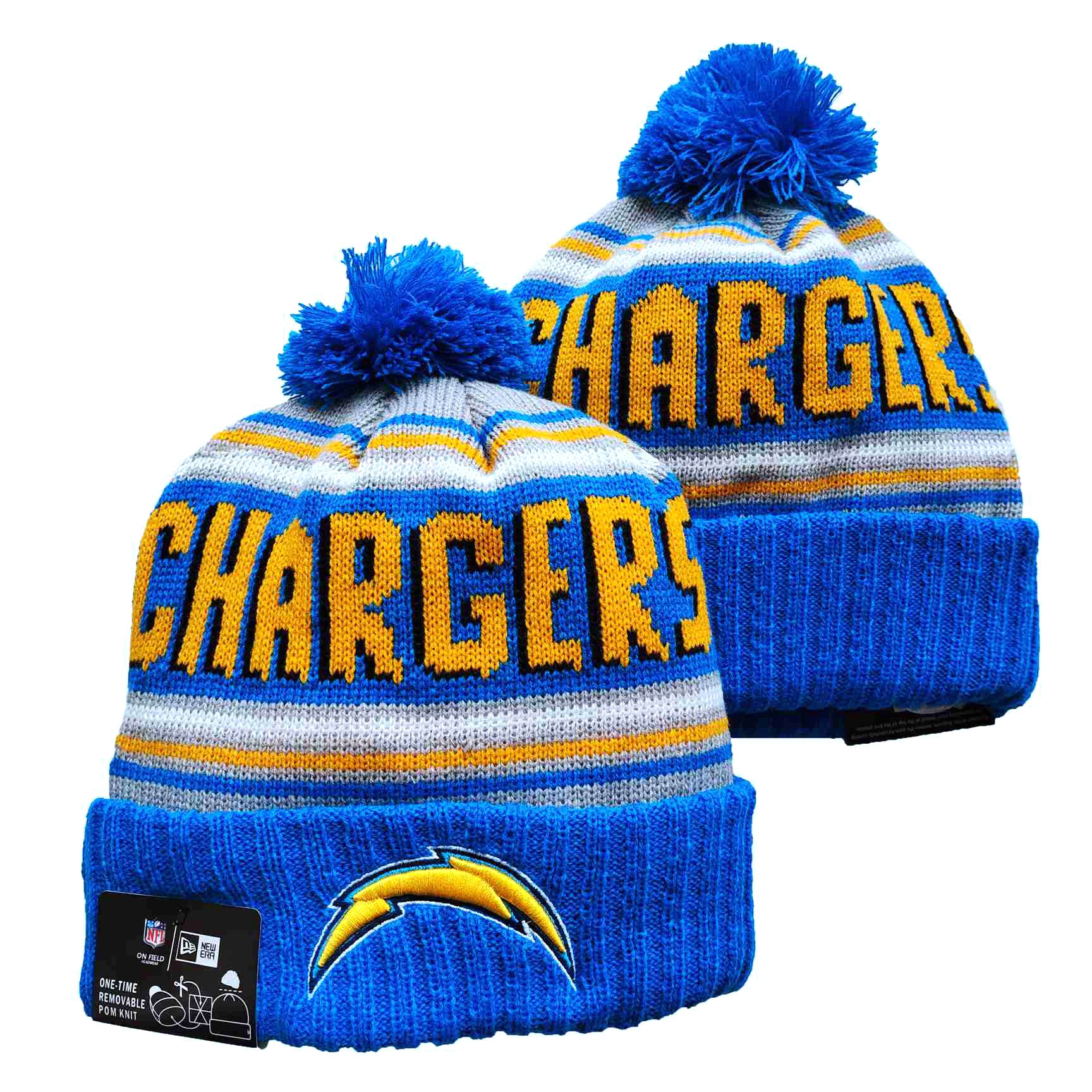 Chargers Team Logo Blue Pom Cuffed Knit Hat YD