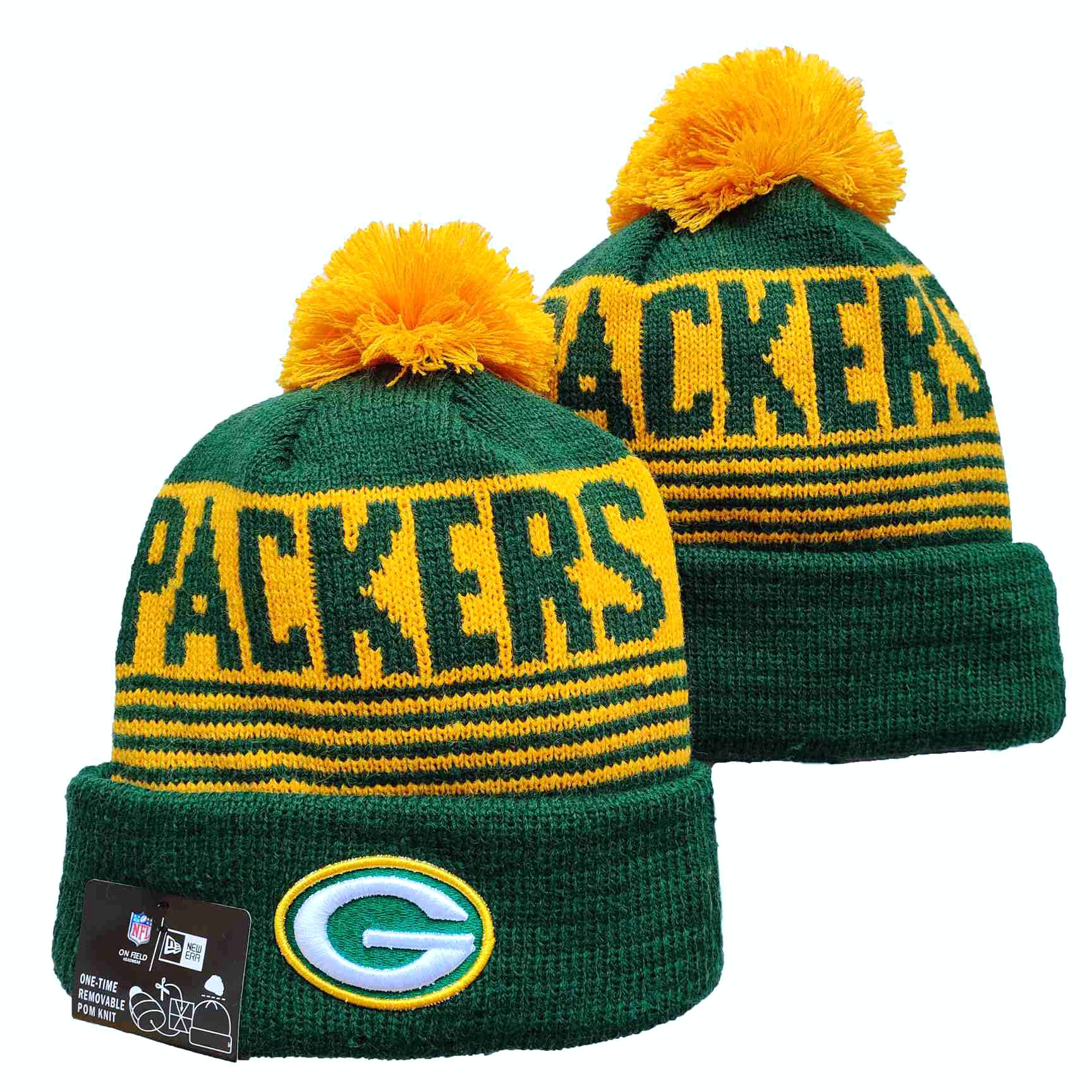 Packers Team Logo Green Yellow Pom Cuffed Knit Hat YD