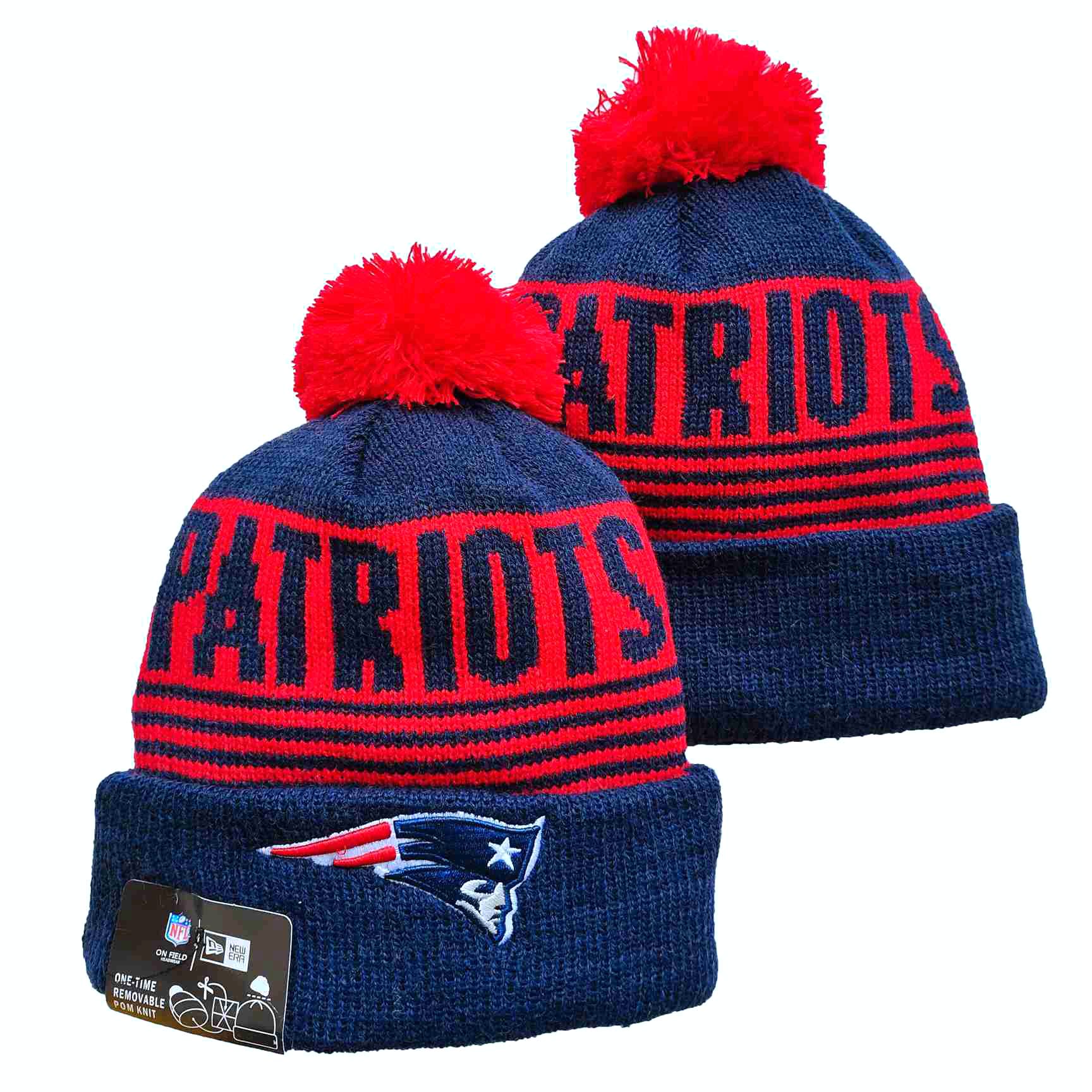 Patriots Team Logo Red Navy Pom Cuffed Knit Hat YD