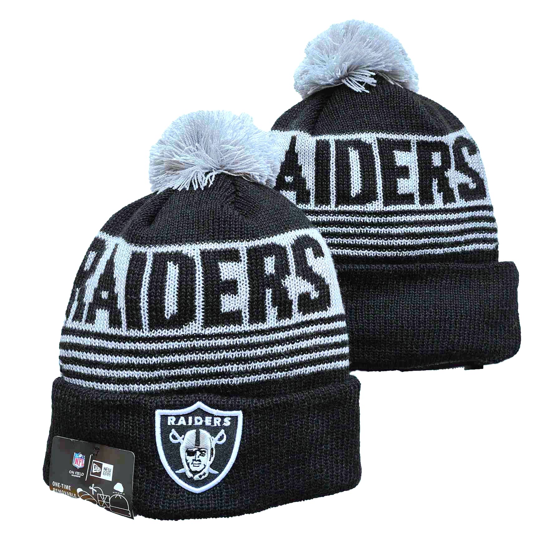 Raiders Team Logo Black Pom Cuffed Knit Hat YD