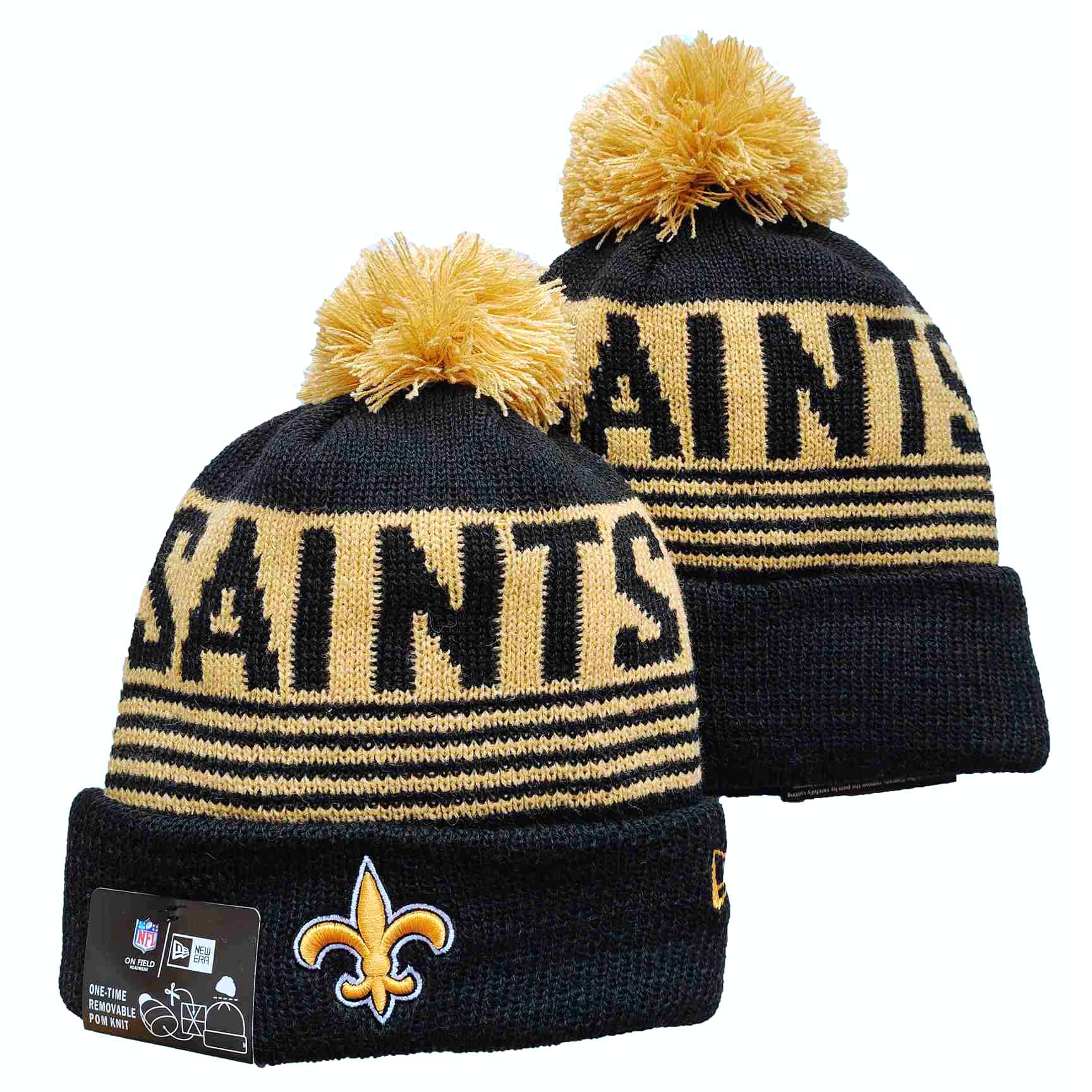 Saints Team Logo Black Pom Cuffed Knit Hat YD