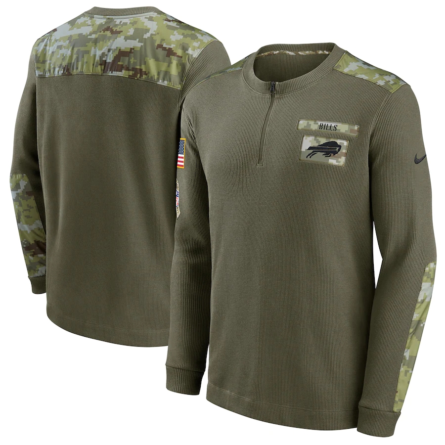 Men's Buffalo Bills Nike Olive 2021 Salute To Service Henley Long Sleeve Thermal Top