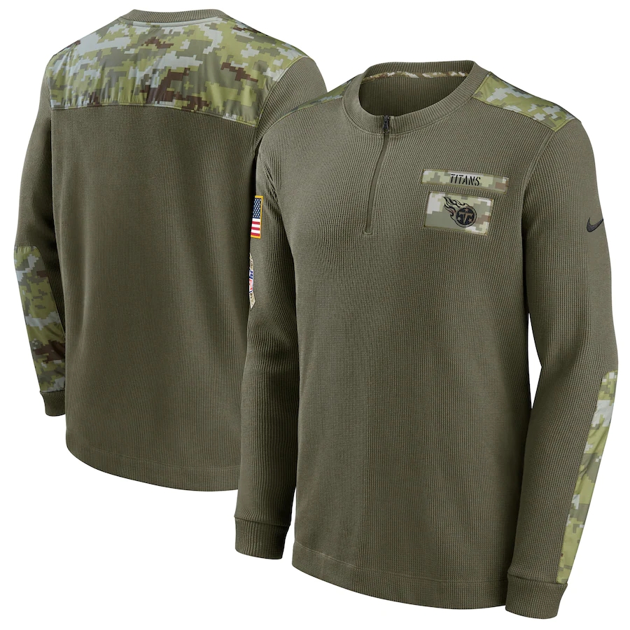 Men's Tennessee Titans Nike Olive 2021 Salute To Service Henley Long Sleeve Thermal Top