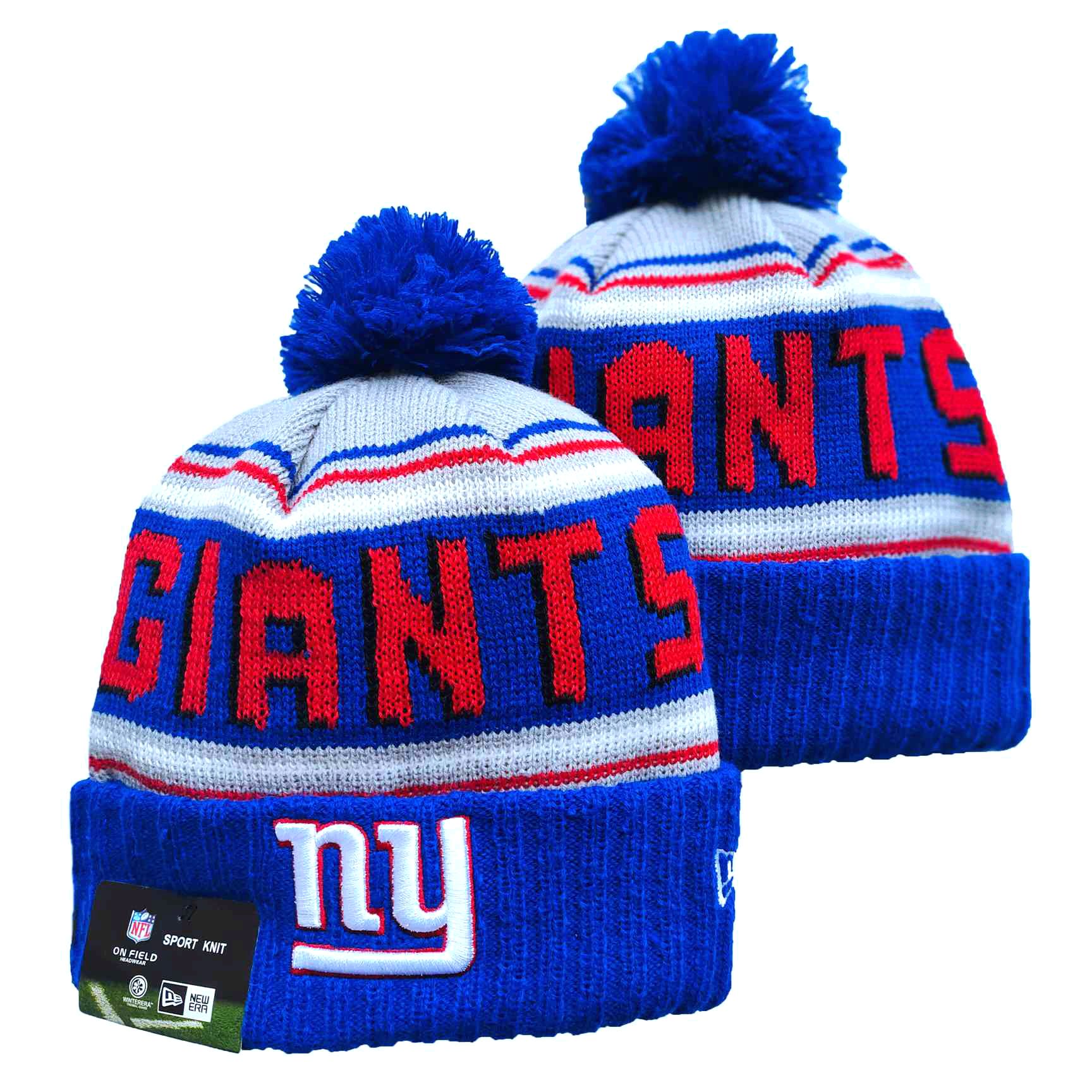 New York Giants Team Logo Royal Pom Cuffed Knit Hat YD