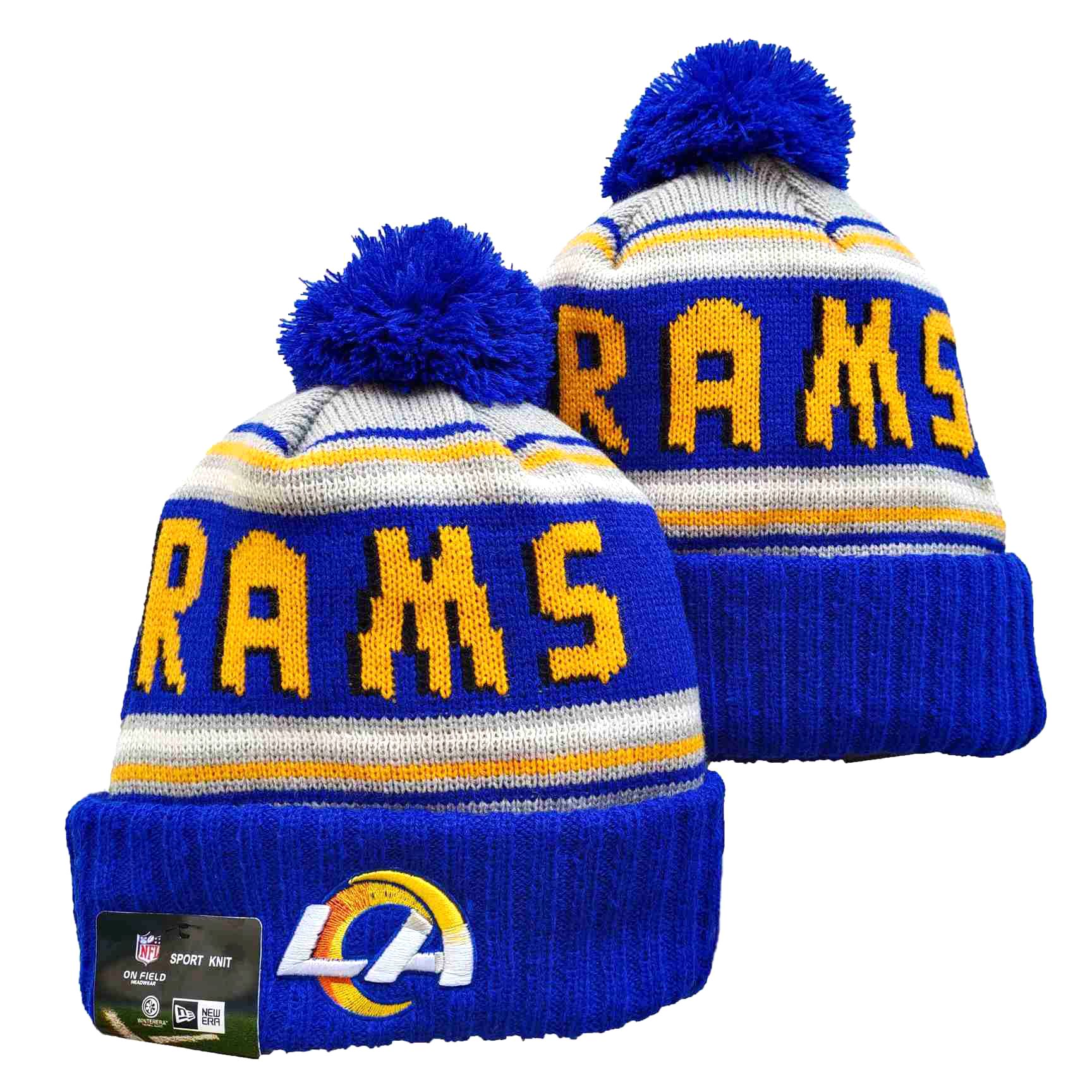 Rams Team Logo Royal Pom Cuffed Knit Hat YD
