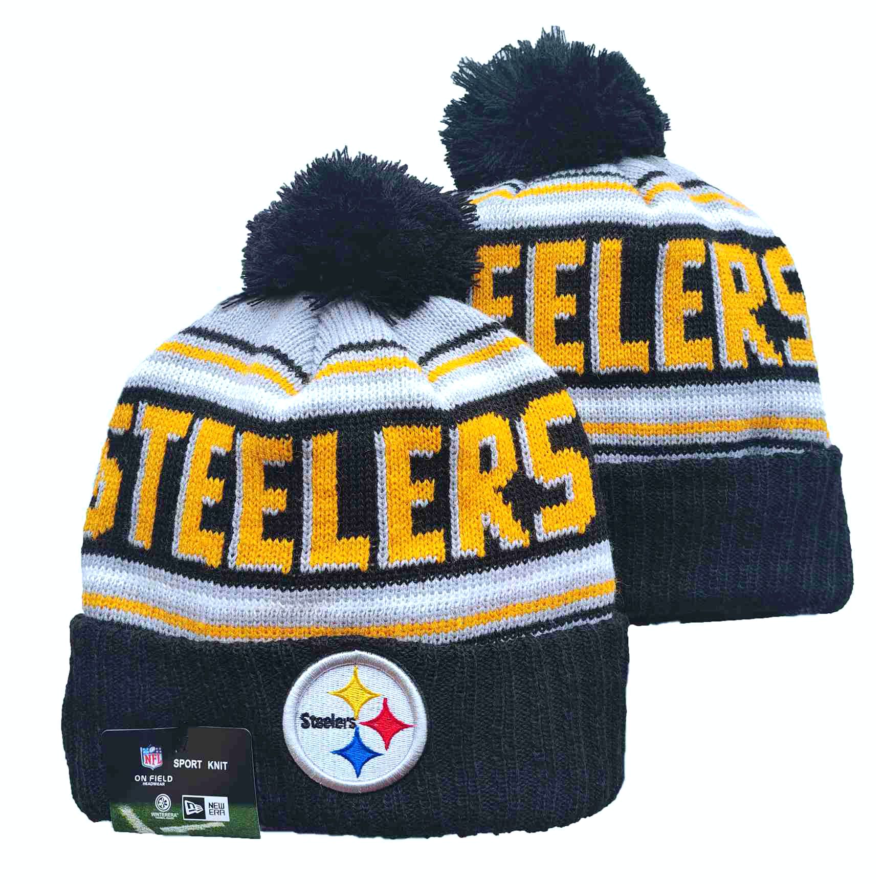 Steelers Team Logo Black Yellow Pom Cuffed Knit Hat YD