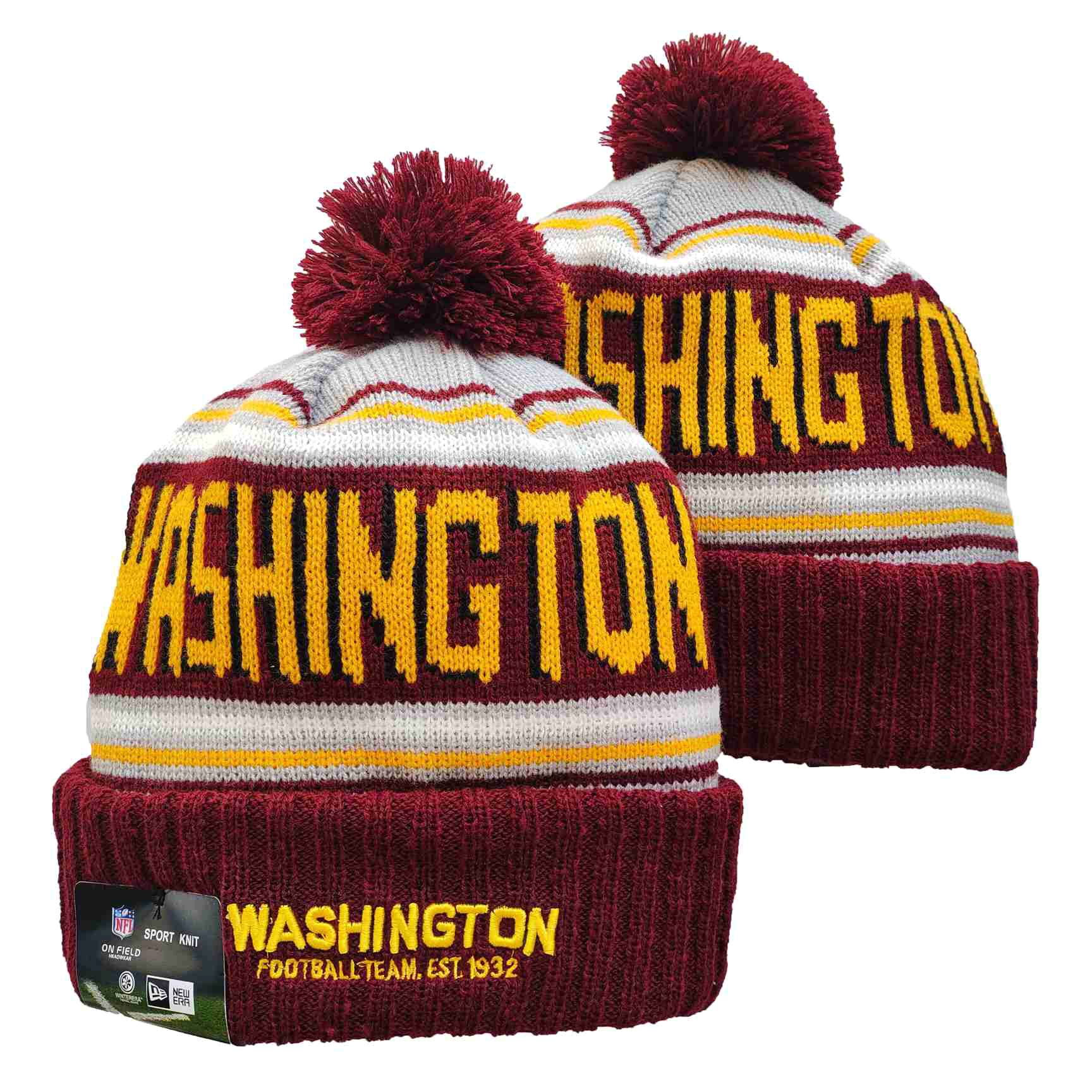 Washington Football Team Logo Red Pom Cuffed Knit Hat YD